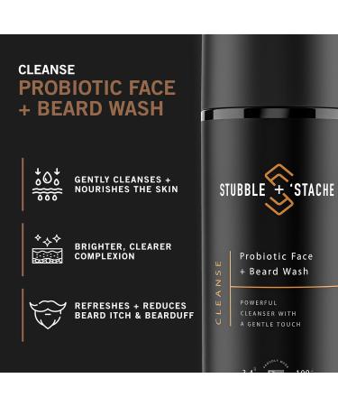 Stubble & Stache Men's Face & Beard Wash | Fragrance-Free Daily Cleanser with Niacinamide Aloe Vera & Green Tea - 3.4 fl oz - Buy Online on GoSupps.com