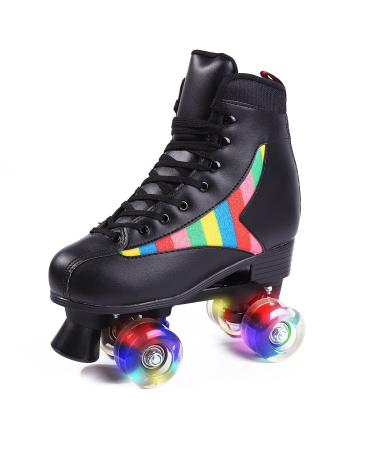 Flash Wheels Roller Skates for Women, Women's Indoor Outdoor Roller Skates BLACK 6