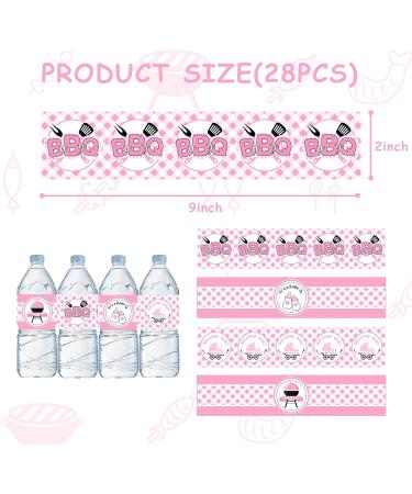 24PCS BBQ Baby Shower Water Bottle Labels - Waterproof Self Adhesive Decorations for Cookout BBQ Party - Girl Pink Theme - Buy Online on GoSupps.com