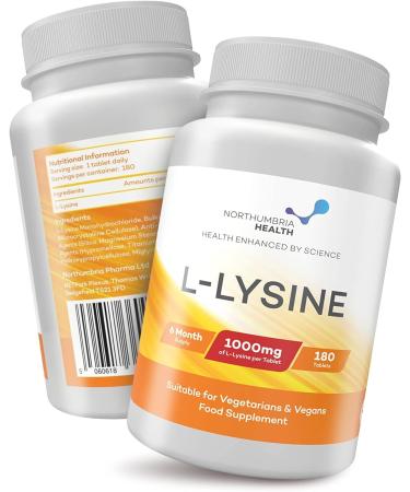 High Strength L-Lysine 1000mg 180 Vegan Tablets | Essential Amino Acid for Growth & Muscle | Made in UK by Northumbria Health - Buy Online on GoSupps.com