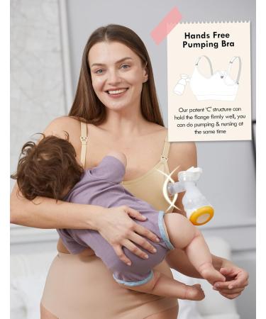 HOFISH Hands Free Pumping Bra | Seamless Padded Nursing Maternity Bra for Pregnancy/Breastfeeding | Women's Sport Bra | S-2XL | Black/Beige - Buy Online on GoSupps.com