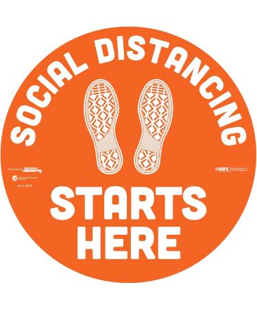 BeSafe Messaging Social Distancing Starts Here - 6 Pack 30.5 cm Round Repositionable Vinyl Footprint Stickers UL 410 Certified Non-Slip Ideal for Commercial & School Use - Buy Online on GoSupps.com