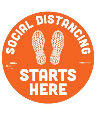 Besafe messaging "Social Discing Starts" 6 pieces-30.5 cm round repositionable vinyl UL 410 certified non-slip commercial school footprint sticker (6 pieces) 6 pieces of social distance begins here