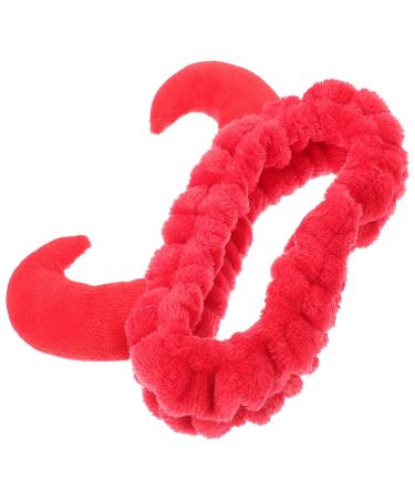 IWOWHERO Hair Band Headband Fluffy Spa Headbands Headband Face Washing Headbands Women Cartoon Facial Headbands for Women Trumpet Hair Ties Spa Hair Bands Miss Make up Red Accessories Plush One Size Red