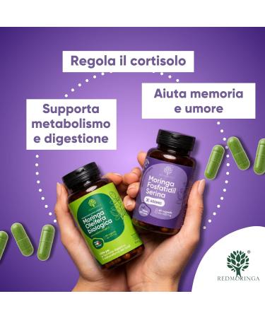  RedMoringa LOW CORTISOLO Phosphatidylserine 450 mg + Moringa Oleifera Organic | For Cortisol Lowering Stress Belly | Memory Supplement and Concentration | 150 Vegetable Capsules Made in Italy | - Buy Online on GoSupps.com
