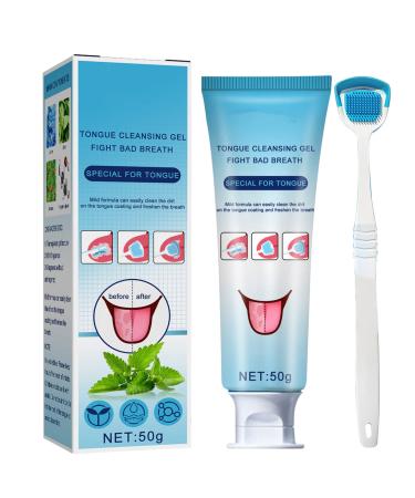 Tongue Cleaner Gel with Tongue Brush Tongue Scraper Tongue Cleaner Kit Fresh Mint Tongue Cleaner Gel for Reduce Bad Breath and Maintain Mouth Health (Classic)