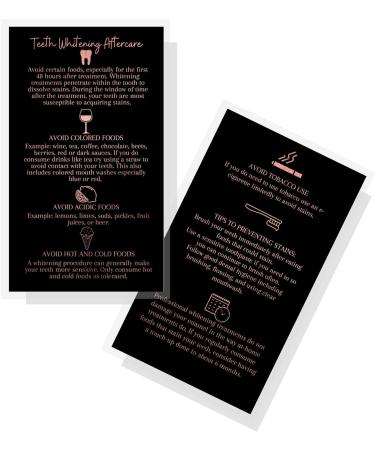 Teeth Whitening Aftercare Cards - Pack of 50 | 2x3.5 inch Double Sided Business Cards | Wallet Size | Black & Rose Gold Glitter - Buy Online on GoSupps.com