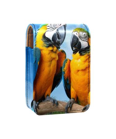 Lipstick Case Leather Lip Gloss Lipstick Organizer with Mirror Mini Lipstick Holder Bag Blue Prairie Bird Parrots E776q3qbjx
