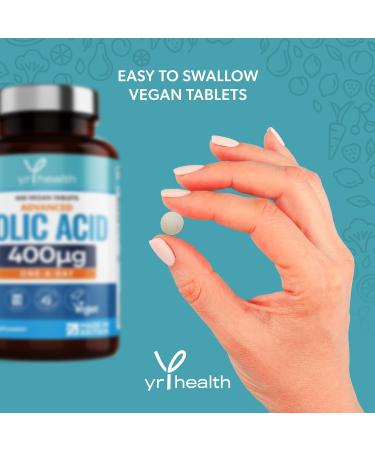 Folic Acid 400mcg Tablets - 400 Vegan B9 Supplements for Women | Pregnancy Support | Immune System & Maternal Tissue Growth | 13 Month Supply | UK Made - YrHealth - Buy Online on GoSupps.com