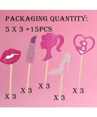 15Pcs Pink Cupcake Toppers and Pink Glitter Girls Cupcake Topper for Pink Girl Birthday Bridal Party Decorations Wedding Cake Decors - Buy Online on GoSupps.com