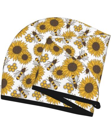 Hair Towel Wrap with Button - Quick Drying Towel Turban for Effortless Hair Care (Sunflowers & Bees - Buy Online on GoSupps.com