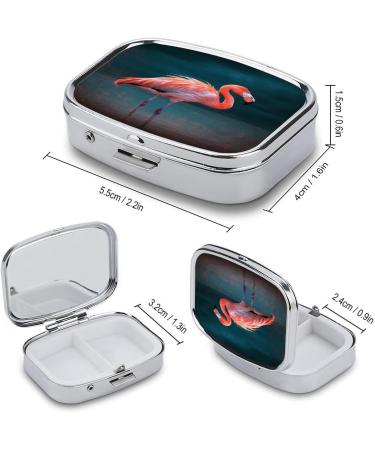 Vivid Flamingo Pill Box 2 Compartment Decorative Metal Pill Organizer for Pocket & Purse | Shop Now - Buy Online on GoSupps.com