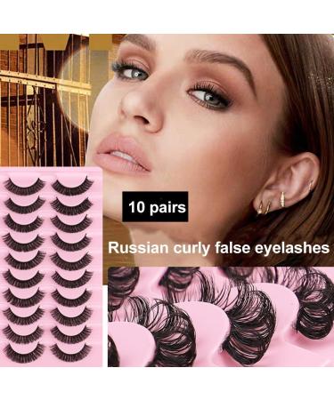 10 Pairs False Eyelashes Russian Strip Lashes False Eyelashes Natural Fluffy Wispy 3D Curly Soft Reusable Strip Lashes Extensions Thick black - Buy Online on GoSupps.com