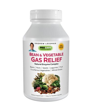 ANDREW LESSMAN Bean & Vegetable Gas Relief 120 Capsules   Natural Enzyme Complex Reduces Gas and Bloating from Beans Cruciferous Vegetables Fruits Grains and Gas-Causing Foods Gentle & Effective