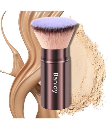 Makeup Brush Kabuki Face Brushes Retractable Travel Blush Brush Portable Flawless for Foundation Powder Blush Bronzer Buffing Liquid Cream Cruelty Free with Cover(Flat-Head)
