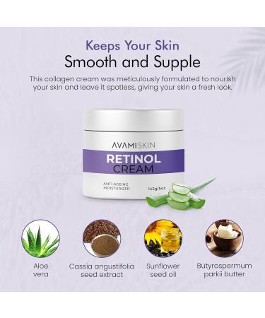 SKIN Retinol Cream - Anti-Aging Eye Face & Neck Moisturizer for Men & Women | Tightening Fine Lines & Wrinkles | 142g/5oz - Buy Online on GoSupps.com
