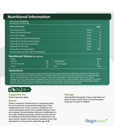 Super Greens Gummies - 90 Vegan Gummies for Energy & Immunity - Natural Blueberry & Raspberry Flavor - Essential Vitamins & Minerals - Alternative to Super Greens Powder - Buy Online on GoSupps.com