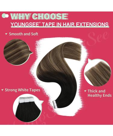 YoungSee 12 Ombre Tape in Human Hair Extensions - Natural Black to Dark Brown with Blonde - Remy Seamless Tape ins for Short Hair - 30g 20pcs - Pack of 1 - Buy Online on GoSupps.com