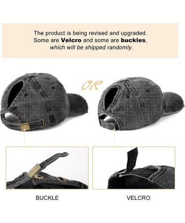 Womens Distressed Ponytail Baseball Cap | Cotton Dad Hat with Ponytail Hole | One Size | Black - Buy Online on GoSupps.com