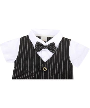 AmzBarley Baby Boys Gentleman Outfit Suit | Long/Short Sleeve Dress Shirt Pants Vest Bowtie Tuxedo Rompers | Kids Birthday Party Black 2-3 Years - Buy Online on GoSupps.com