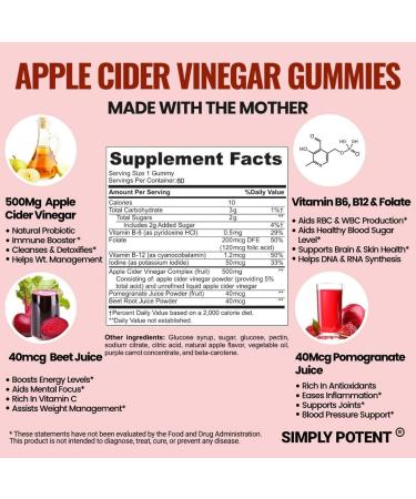 ACV Gummies for Weight Loss - 60 Apple Cider Vinegar Pills with Pomegranate, Beet & B Vitamins for Gut Detox - Buy Online on GoSupps.com