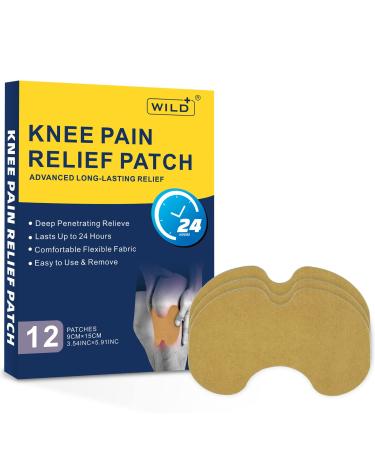 WILD+ Knee Pain Relief Patch 12PCS Heat Patches-Larger Size Max Strength Joint Knee Pads for Pain Relief Long-Lasting Relief Arthritis Pain Relief Plaster for Back/Neck/Knee/Muscle Pain