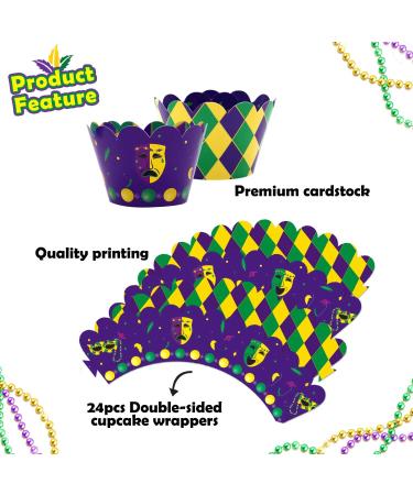 Mardi Gras Cupcake Toppers and Wrappers for Mardi Gras Party Decorations Masquerade Party Supplies - Buy Online on GoSupps.com
