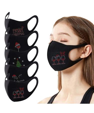 Riou 5 pieces Strass Mouth and Nose Protection Women Washable Munds protection with motif cotton glitter reusable breathable mouth and nose protection fabric