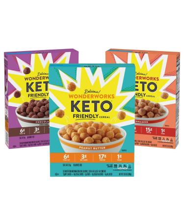 Wonderworks Variety Pack Keto Friendly Breakfast Cereal Chocolate Cinnamon and Peanut Butter 10.2 oz (Pack of 3) - Buy Online on GoSupps.com