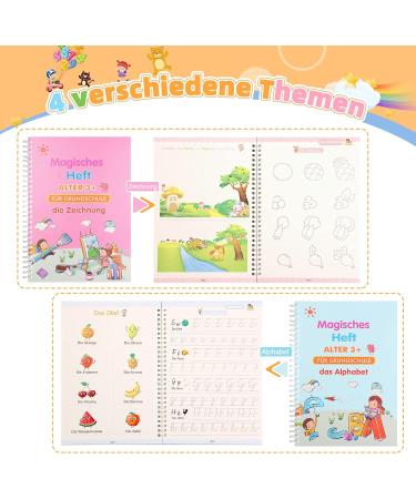 Kinkaocio 4-Piece German Magical Booklet Set with Pen | Reusable Handwriting & Drawing Template for Kids | Learn Numbers Math & Letters - Buy Online on GoSupps.com