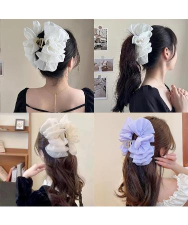 Bow Bubble Clips Bow Hair Claw Clips Claw Clips For Thick Hair Thick Hair Claw Clips For Long Hair Hair Clips for Thin Hair Women Large Puffy Chiffon Elegant Bubble Bow Hair Claw Clip (2pcs-D) - Buy Online on GoSupps.com