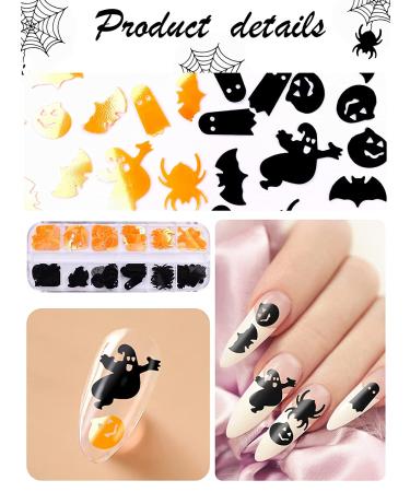 EBANKU Halloween Nail Art Glitter Sequins - 4 Boxes 3D Holographic Shapes for Nails Design | Laser Sequins for Halloween Party - Buy Online on GoSupps.com
