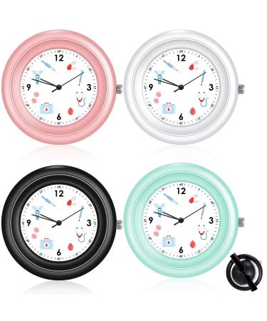 4 Pcs Stethoscope Watch with Medical Symbols for Doctor Clinic Staff Tunic Nurses Watches Doctor Watch Clip on Watch Lightweight Frame