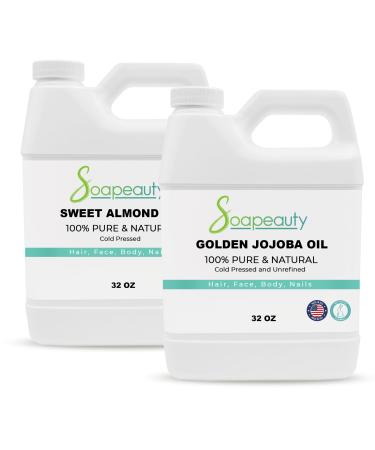 Golden Jojoba Oil & Organic Sweet Almond Oil Bundle | 100% Pure & Natural | Carrier for Essential Oils | Moisturizer for Face Skin Hair Body | DIY Projects