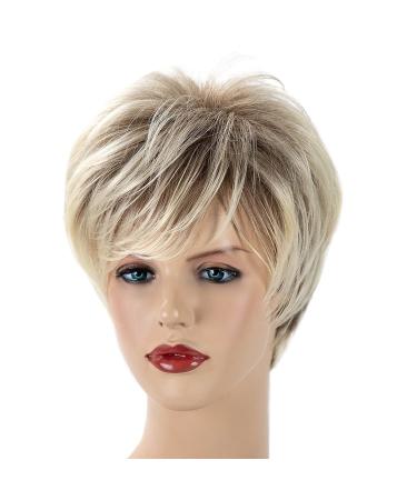 Short Blonde Pixie Cut Synthetic Wig for White Women - Natural Layered Short Hair Wig in Mixed Blonde Tones - Buy Online on GoSupps.com