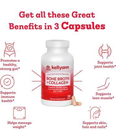 Dr. Kellyann Bone Broth Capsules | 500mg Collagen Per Serving | Supports Gut Health | Joint & Cartilage Repair | Skin Hair Nails | Fasting Support | Grass-Fed Beef | Digestive Wellness | 40 Servings - Buy Online on GoSupps.com