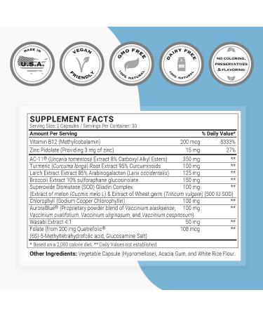 Supersmart DNA Repair Supplement - Advanced Formula with AC-11 Sulforaphane & SOD Gliadins - High Potency Antioxidant Non-GMO Gluten Free - 60 Veg Capsules - Buy Online on GoSupps.com