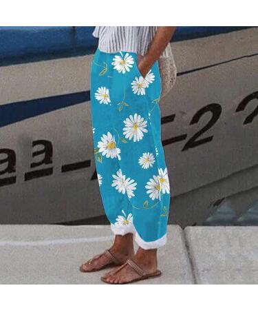 Women's Cotton Linen Wide Leg Capri Pants | Elastic Waist | Summer Beach Crop Trousers - Green (Size Large) - Buy Online on GoSupps.com