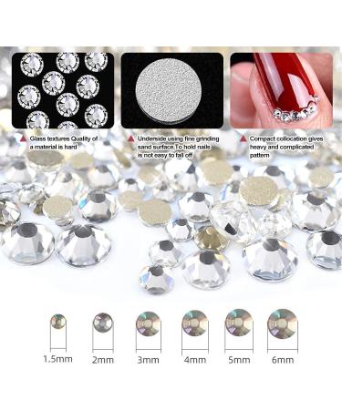 Rhinestones 2000 Pcs Crystal Nail Rhinestones Flatback Gems for Crafts Clothes Make Up 6 Sizes Nails Round Rinestone Gems Set for Craft Face Nail Art - Buy Online on GoSupps.com