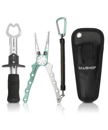 HAUSHOF Aluminum Fishing Pliers and Fish Lip Gripper, Stainless Steel Multi-Function Fishing Pliers Hook Remover with Tungsten Carbide Cutters, Coiled Lanyard and Sheath - Buy Online on GoSupps.com