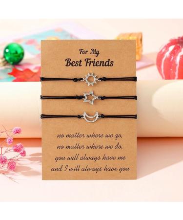 Buy Oralgos Silver Friendship Bracelets - Hand-Woven Sun Moon Star Designs | Adjustable Sister Jewelry - Buy Online on GoSupps.com