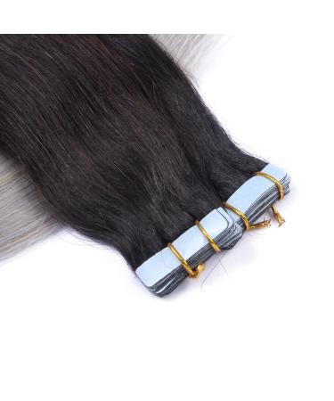 Buy 100% Remy Real Hair Tape In Extensions - #1B/Silver Ombre - 40cm - 50 Bricks - Tresse by Novon Hair Extensions - Buy Online on GoSupps.com