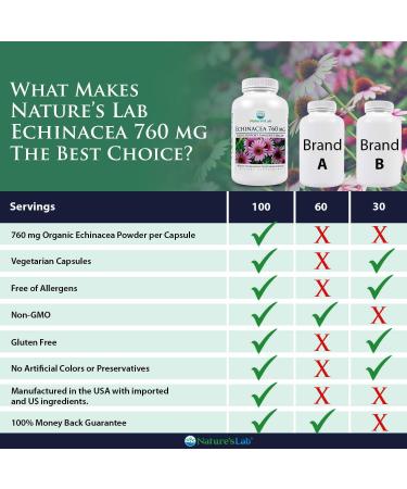 Nature's Lab Echinacea 760mg Capsules - Immune System Support - Non-GMO & Gluten-Free - 100ct - Buy Online on GoSupps.com