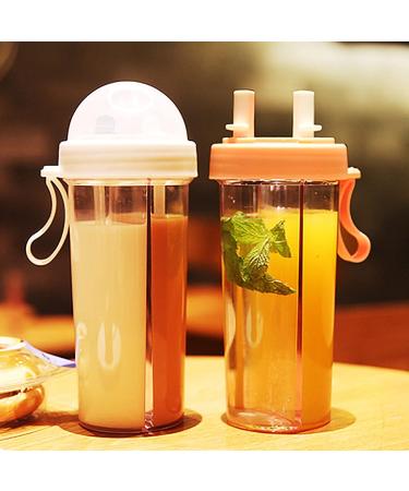 420/600ml Water Bottle with Straw Portable Dual Straw Separate Drink Water Beverage Bottle Couples Gift Green 420ml 420ml Green - Buy Online on GoSupps.com