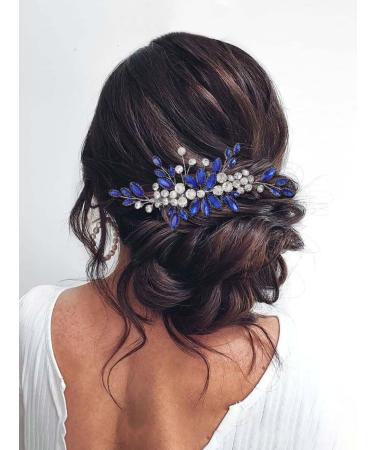 IYOU Women Bridal Hair Comb Blue Flower Hair Piece Party Wedding Hair Accessories for Bride and Bridemaids - Buy Online on GoSupps.com