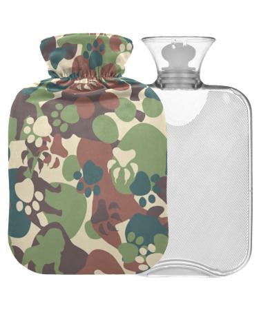 NAANLE Camouflage Dinosaurs PAW Heat bottle MITVATED transparent hot water bottle 1l heat bottle for bed hand feet warmer pain relief heat and cold therapy