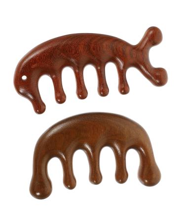 LALAFINA 2pi ces Peigne De Massage Bois Peigne Dents Larges Massage Du Chevelu Portable Pour Cheveux Boucl s