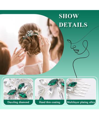 Wedding Hair Comb Sparkly Crystal Green Silver Bridal Hair Accessories for Women Prom Flower Leaf Hair Pieces Bling Pearl Diamante Clip Headpiece for Bride Bridesmaid Girls Wedding Guest - Buy Online on GoSupps.com
