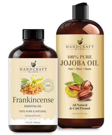 Handcraft Blends Firming Body Set: Jojoba (16 Fl Oz) and Frankincense Oils (4 Fl Oz) 100% Pure & Natural Anti-Aging Oil for Body and Skin