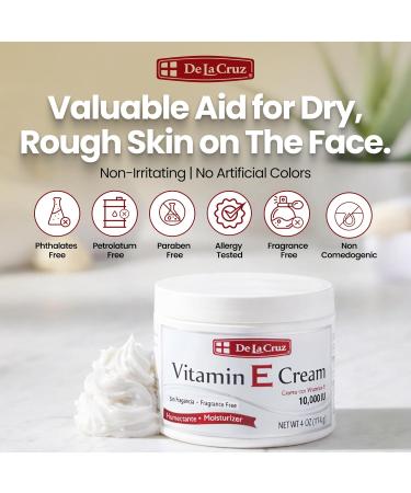 De La Cruz Vitamin E Cream FRAGRANCE FREE Moisturizer for Face and Neck - Moisturizing Skin Care for All Skin Types - Made in USA 4 oz. - Buy Online on GoSupps.com